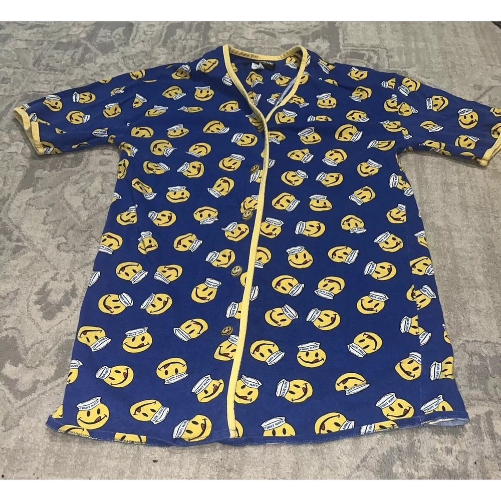 JOE BOXER GIRLFRIEND Button Lounge Sailor Gown Women's Sz Small Blue Cotton Vtg